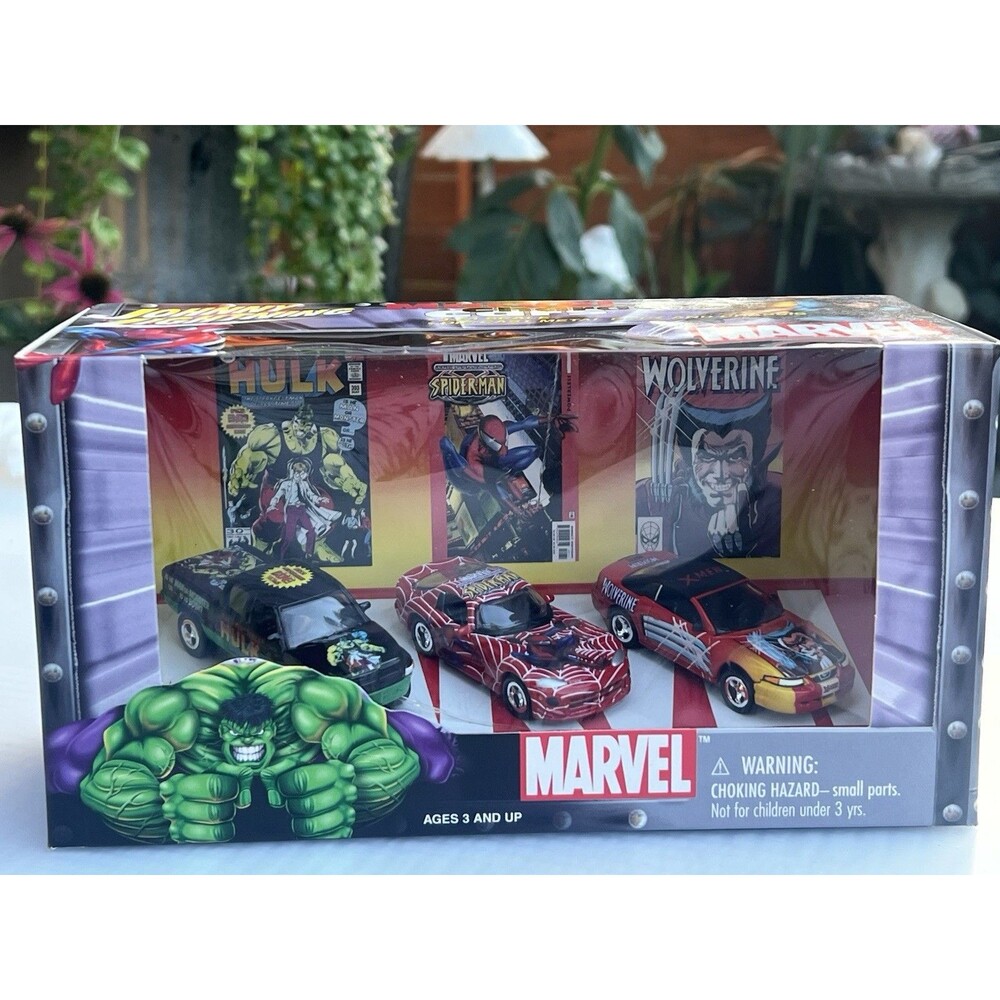 2002 Johnny Lightning Marvel Character Cars 3-Pack Spider-Man Hulk Wolverine